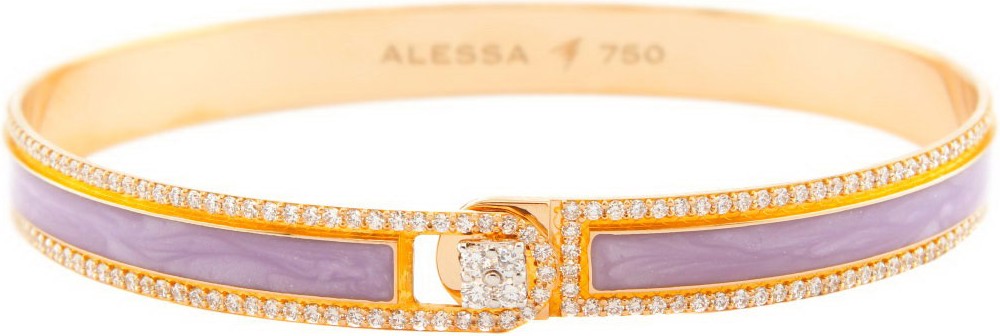 Alessa Jewelry Spectrum Painted 18k Rose Gold Bangle w/ Diamonds, Light Purple, Size 18