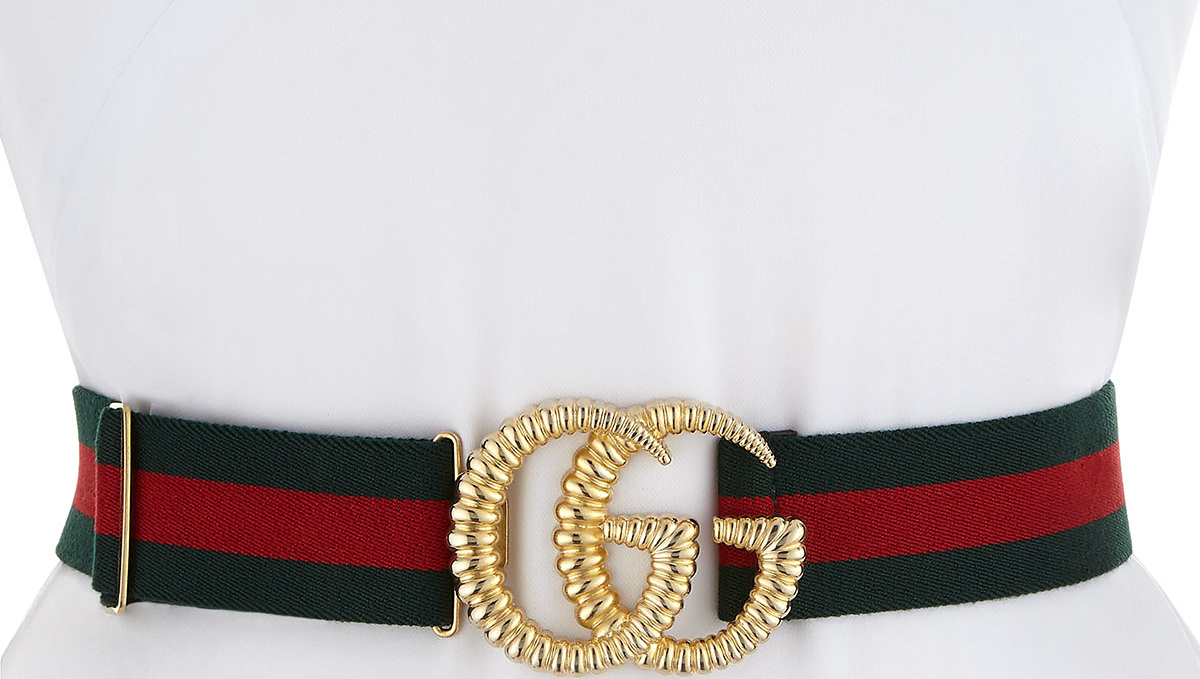 Gucci Piccadilly Moon Elastic Web Belt w/ Textured GG Buckle