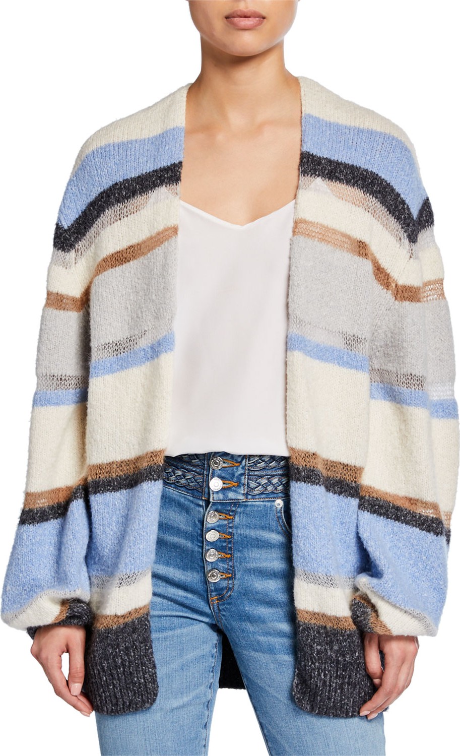 Veronica Beard Elizabeth Striped Open-Front Cardigan