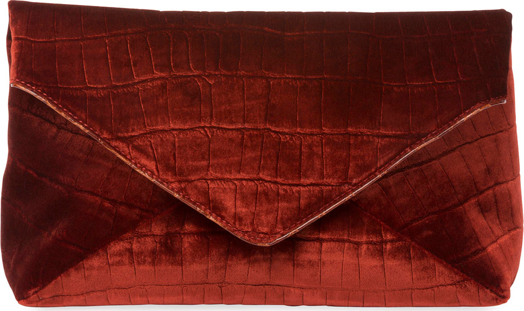 Dries Van Noten Crocodile-Embossed Velvet Envelope Clutch Bag