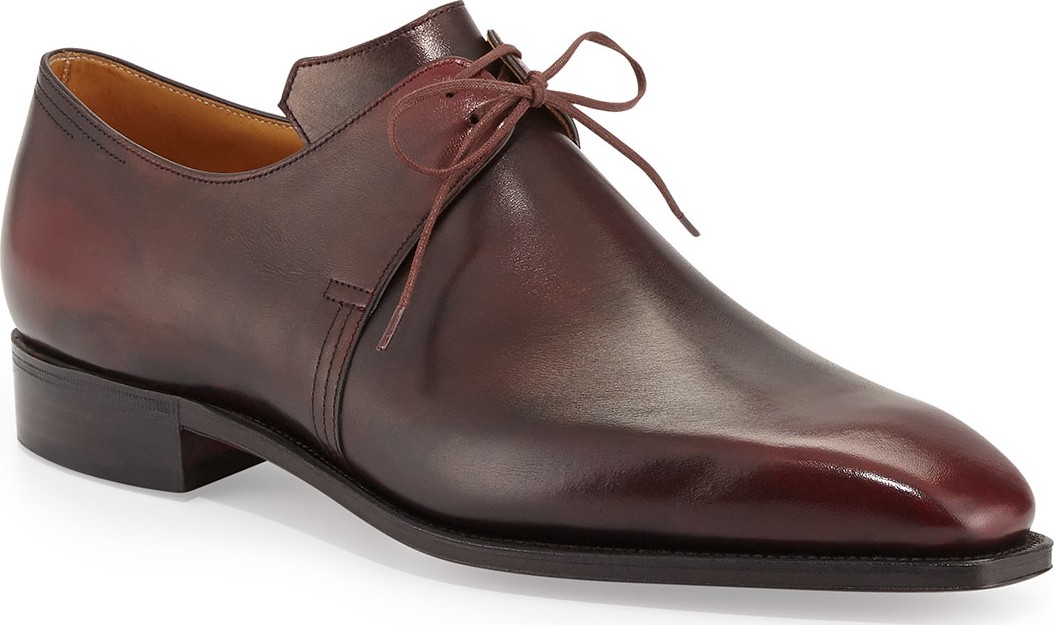 Corthay Arca Calf Leather Derby Shoe, Dark Burgundy