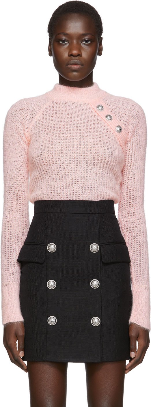 Balmain Pink Mohair Crewneck Sweater