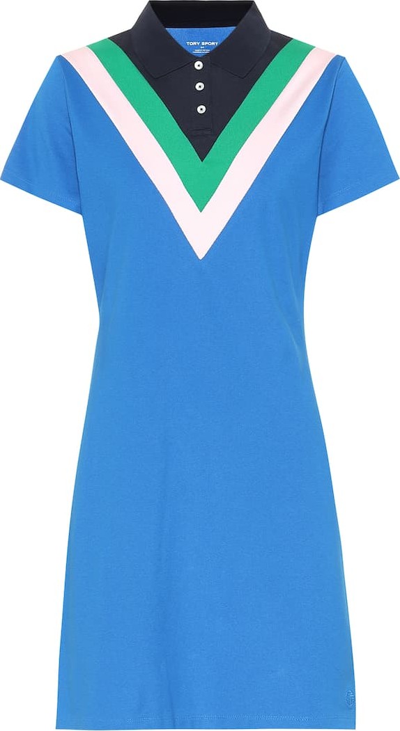Tory Sport Chevron-paneled cotton-blend dress