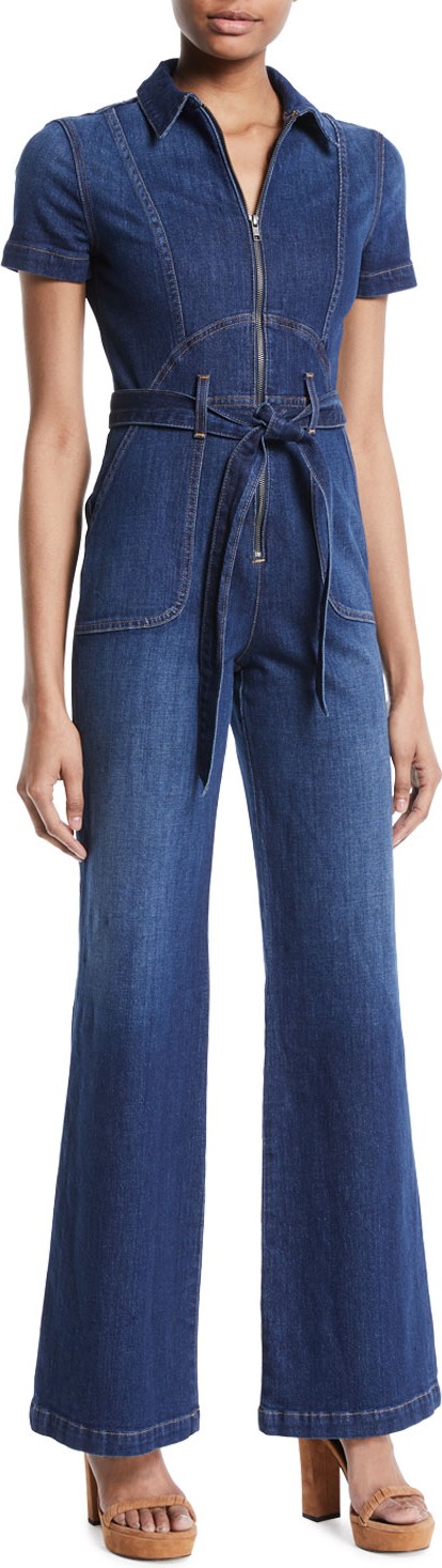 Alice + Olivia Gorgeous Wide-Leg Fitted Denim Jumpsuit