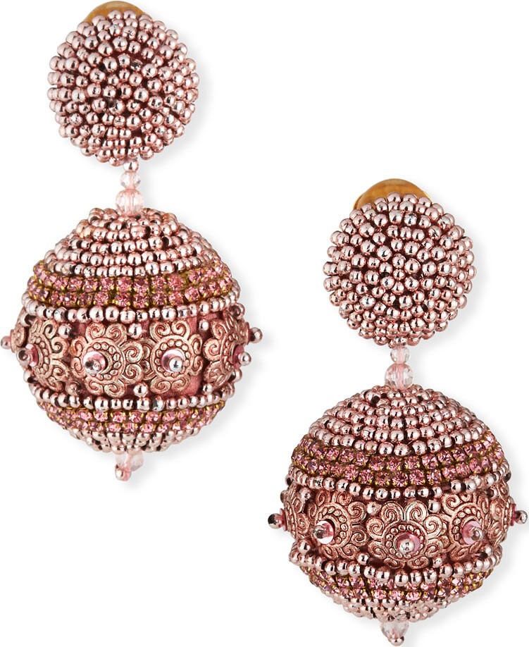 Oscar De La Renta Beaded Ball Earrings  Rose Gold