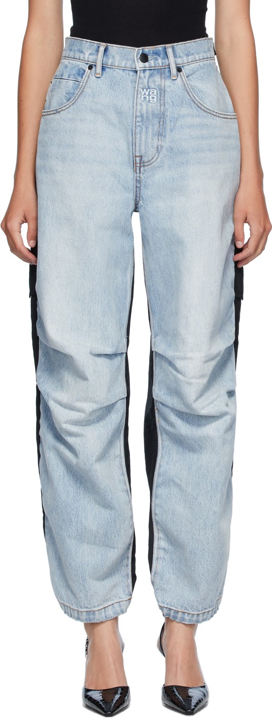 Alexander Wang Blue & Black Denim Hybrid Cargo Jeans