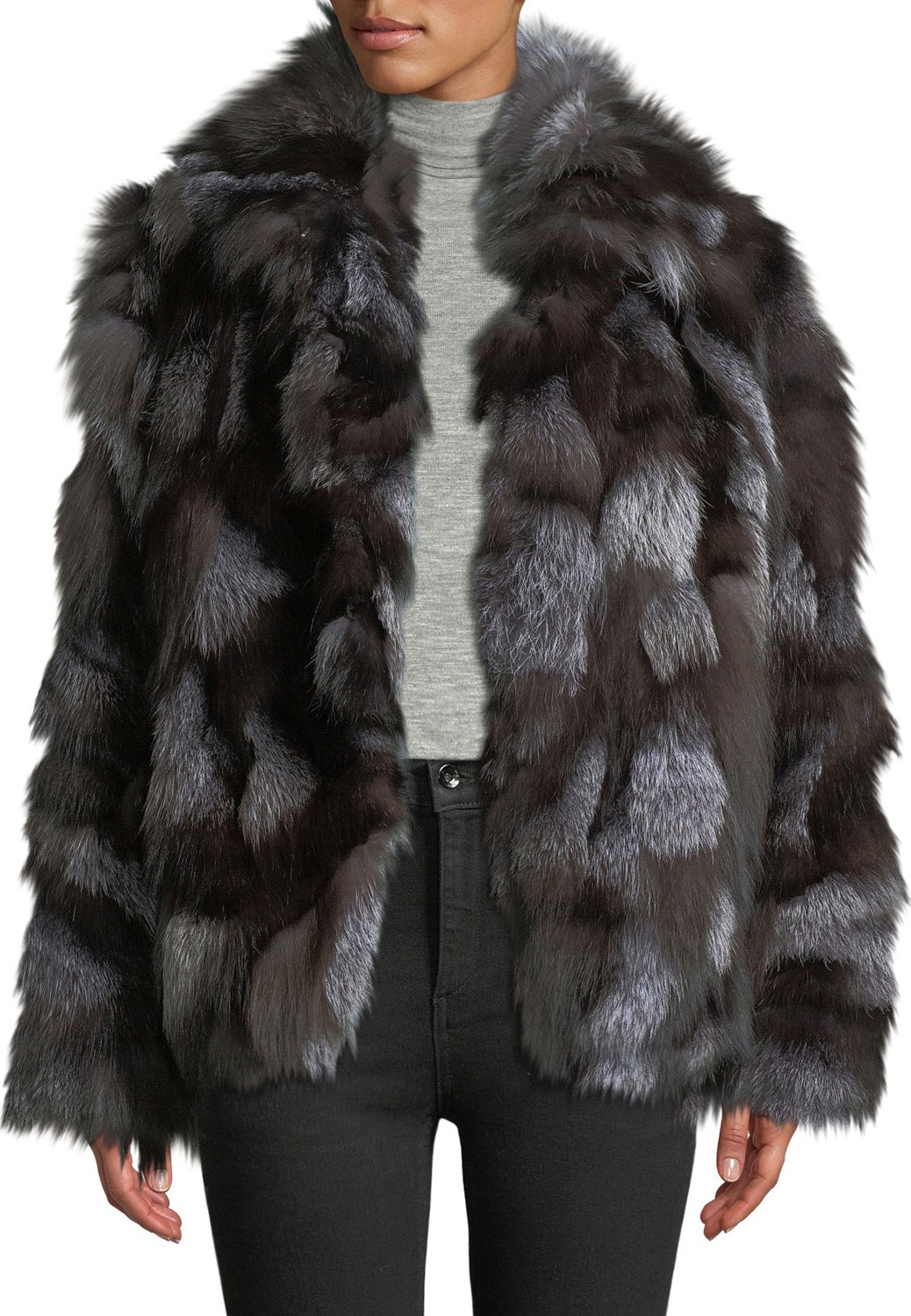 HALSTON HERITAGE Patched Fox Fur Jacket