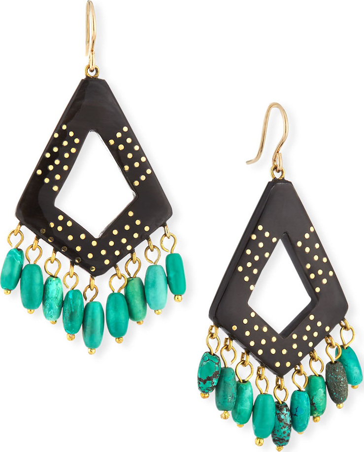 Ashley Pittman Mashua Dark Horn Dangle Earrings w/ Turquoise