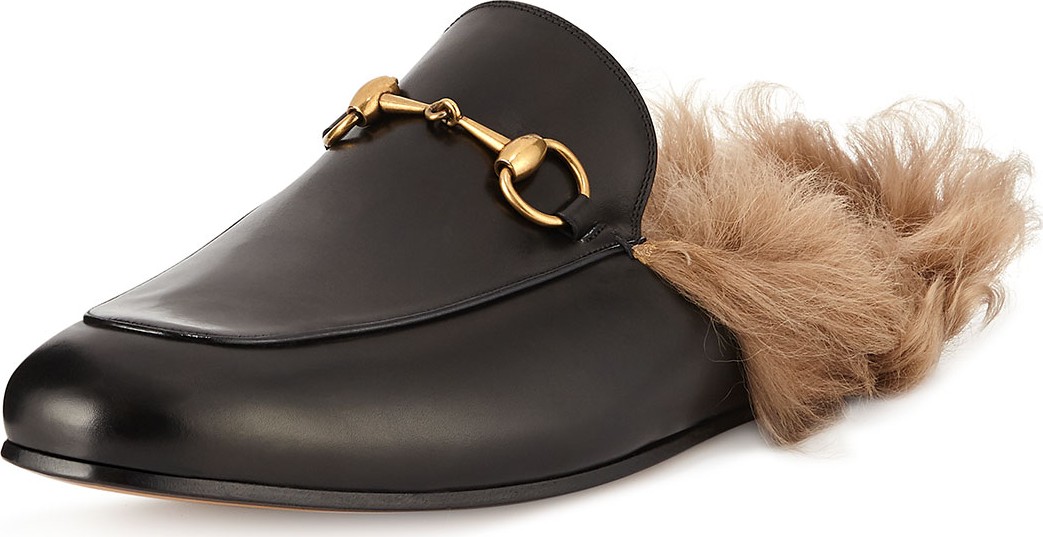 Gucci Men's Princetown Fur-Lined Calf Leather Mule Slipper