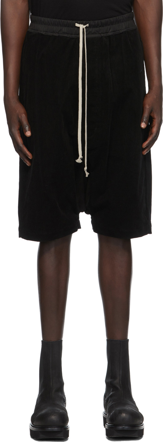Rick Owens - Black Cotton Corduroy Shorts