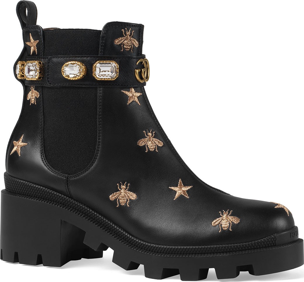 Gucci Star And Bee Embroidered Boots