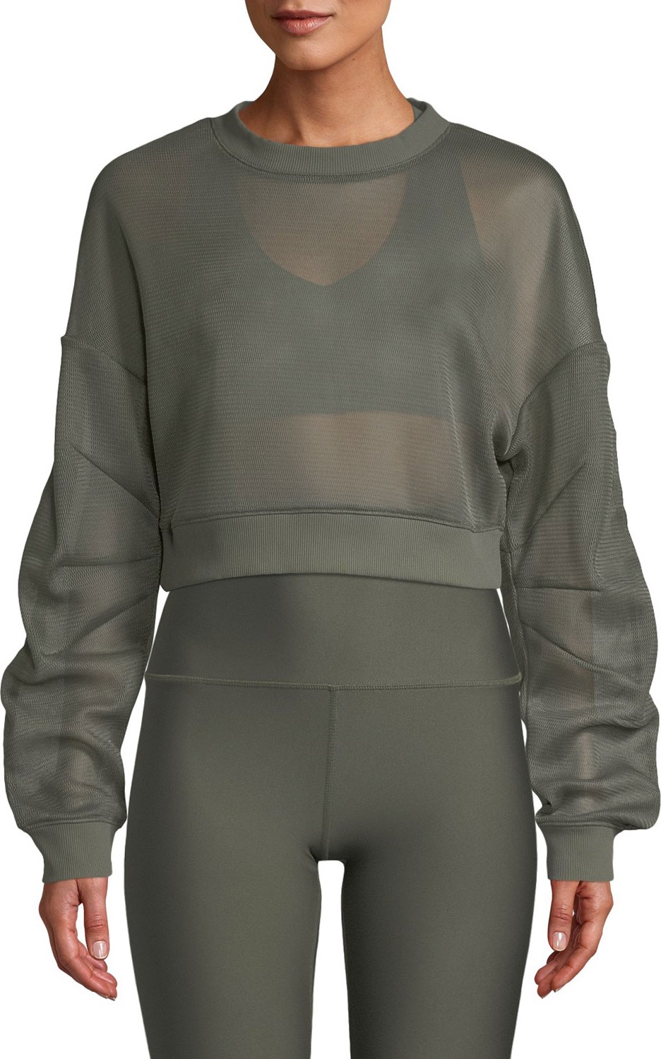 Alo Yoga Row Mesh Sheer Cropped Pullover Sweatshirt