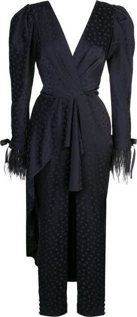 Johanna Ortiz feather trim draped jumpsuit