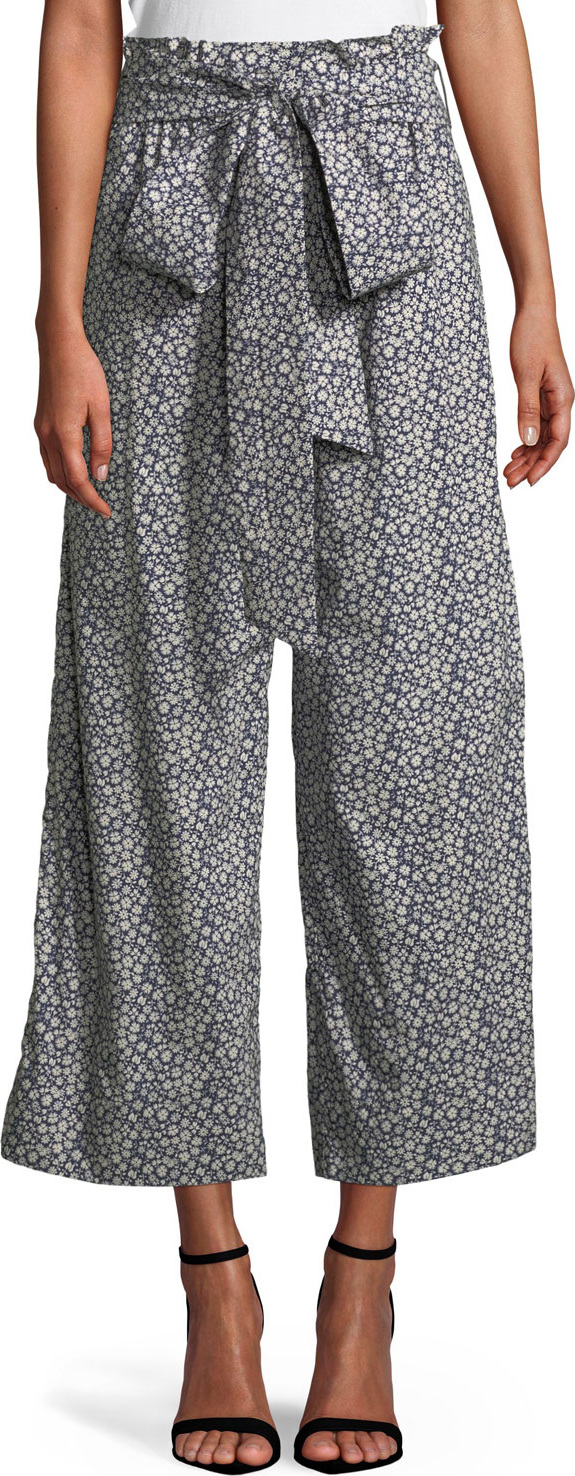 Rebecca Taylor Lauren Tie-Front Floral Wide-Leg Pants