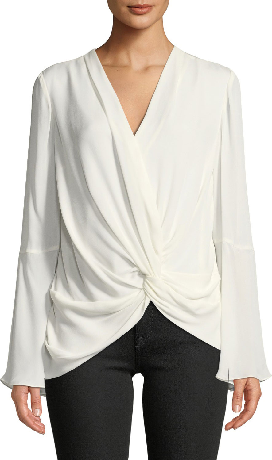 Cinq A Sept Monica Twist-Front Silk Top
