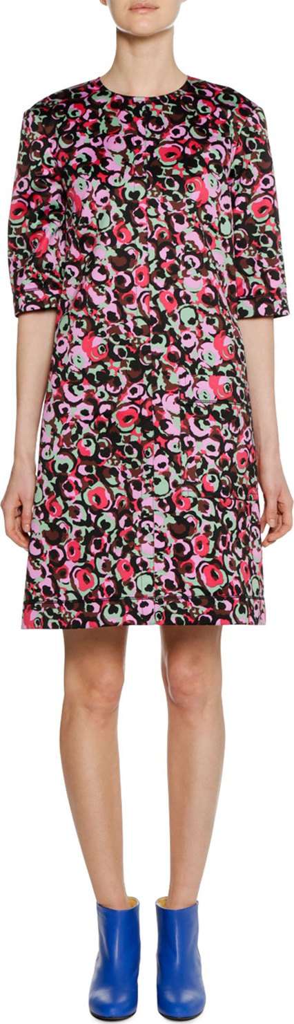 Marni Short-Sleeve Abstract-Print Cotton Woven Dress