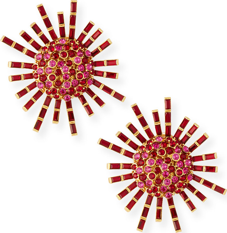Oscar De La Renta Jeweled Flower Clip-On Earrings