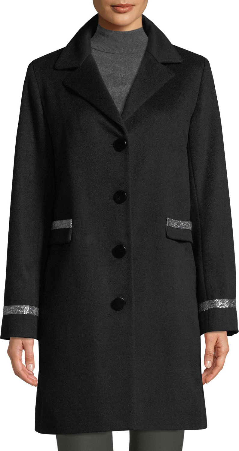 Sofia Cashmere Single-Breasted Car Coat w/ Metallic Details