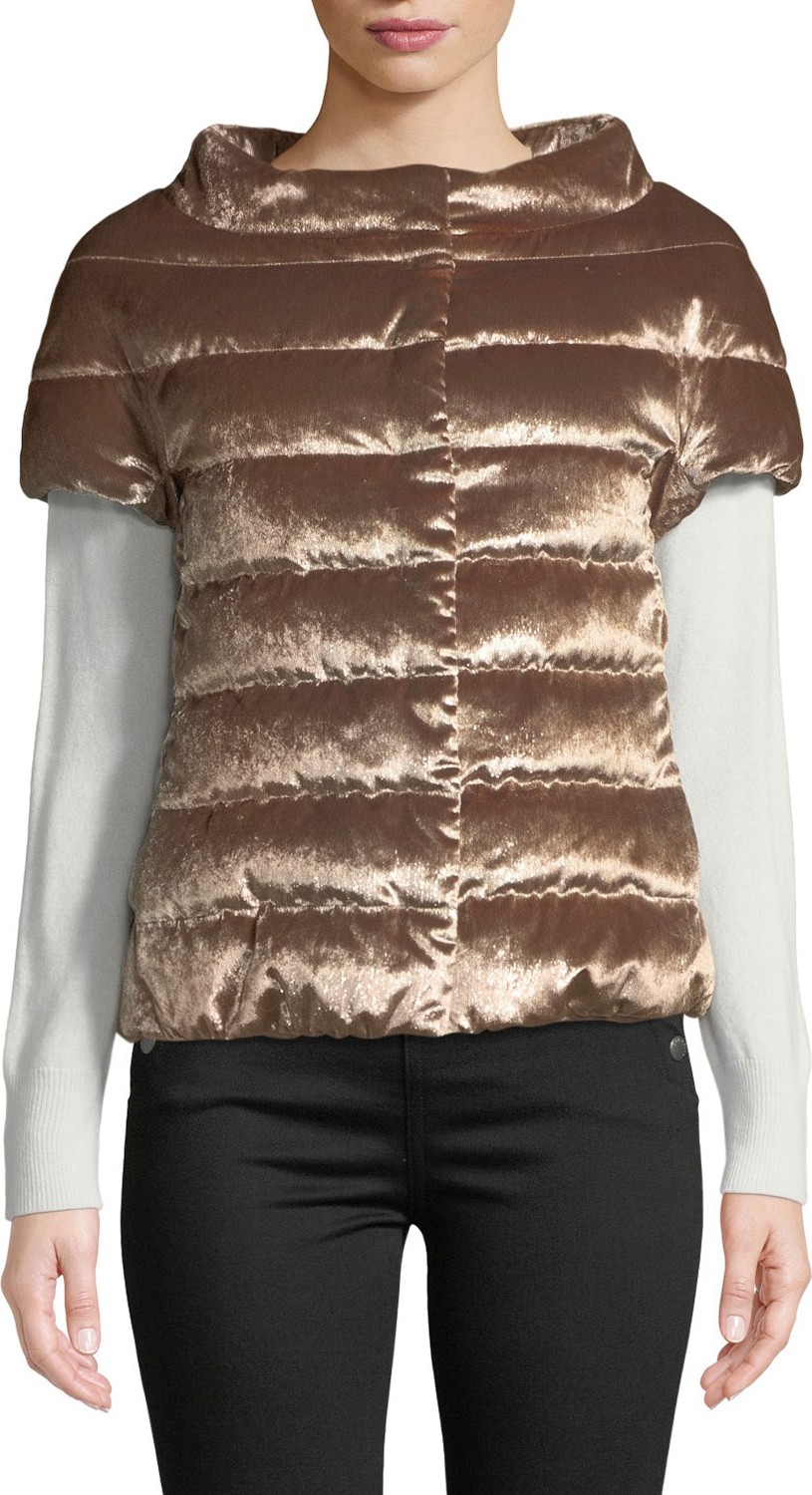 Herno Sparkle Horizontal-Quilted Cap-Sleeve Puffer Jacket