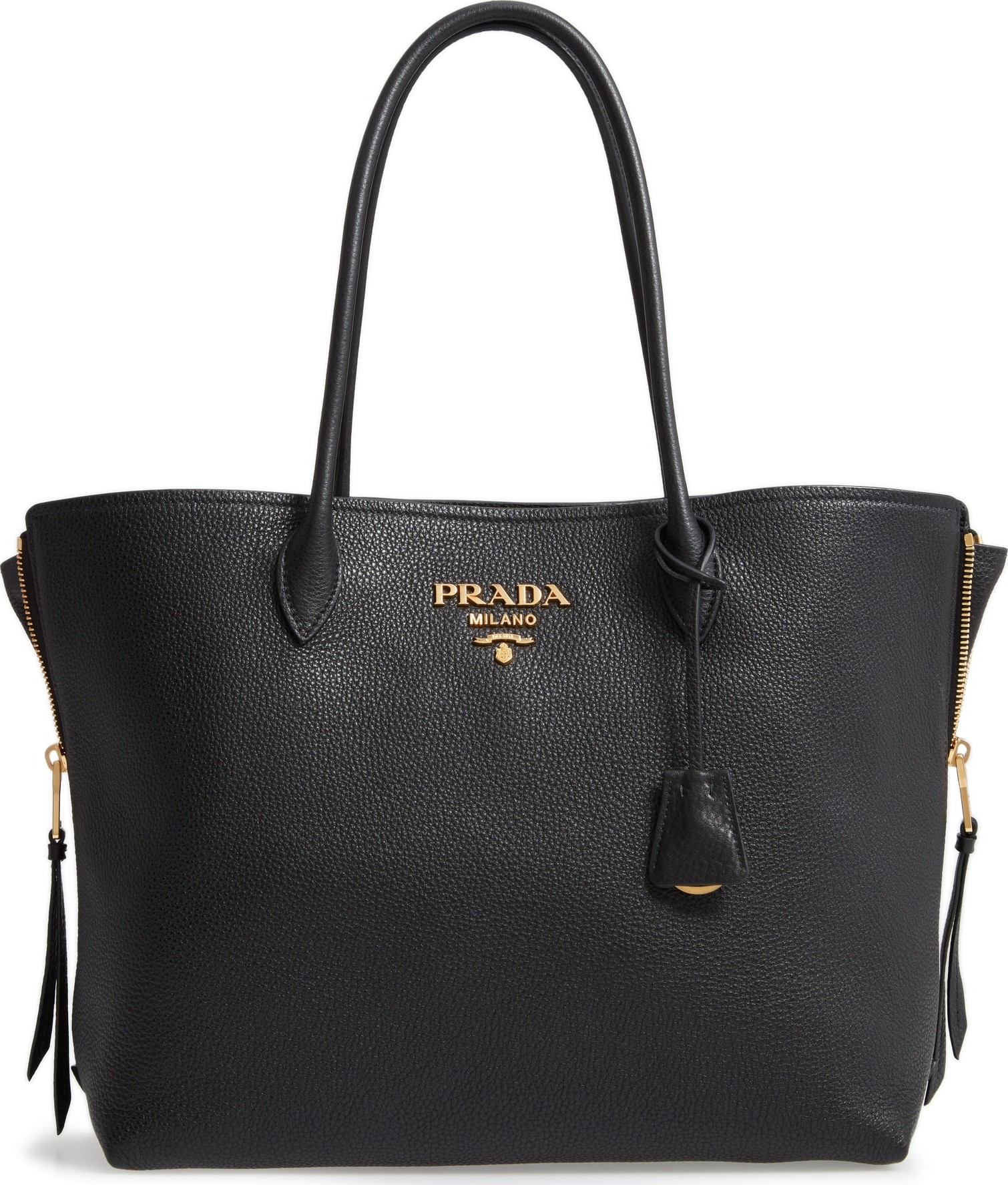 Prada Daino Side Zip Leather Shopper