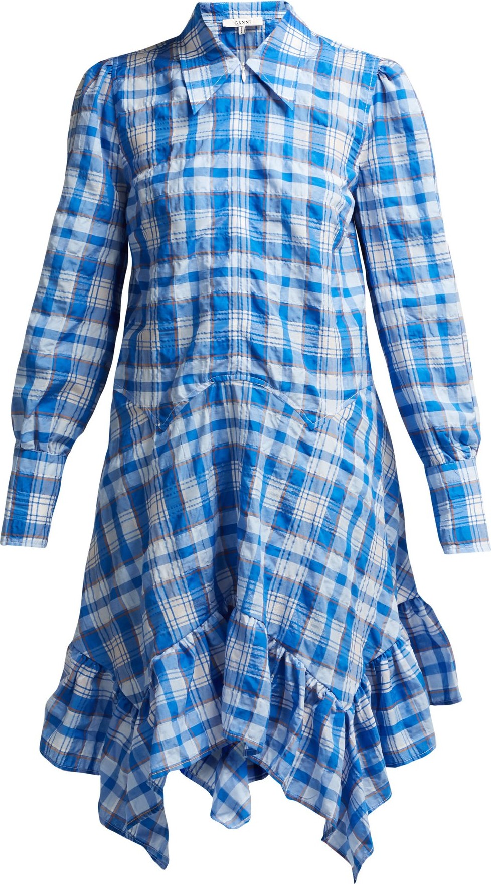 Ganni Foxworth handkerchief-hem checked-poplin dress
