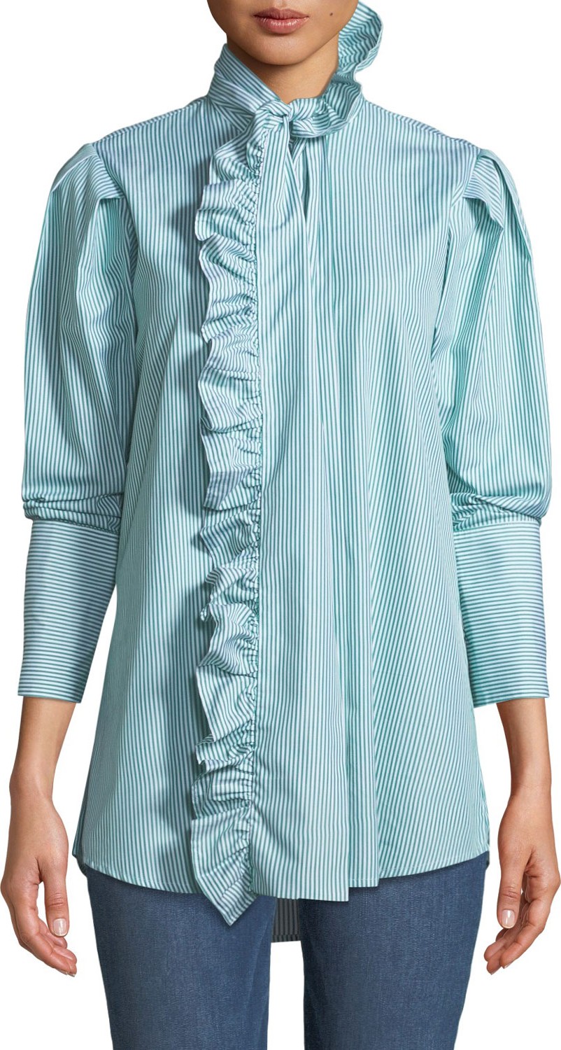 Maggie Marilyn Second Nature Striped Ruffle Button-Down Shirt