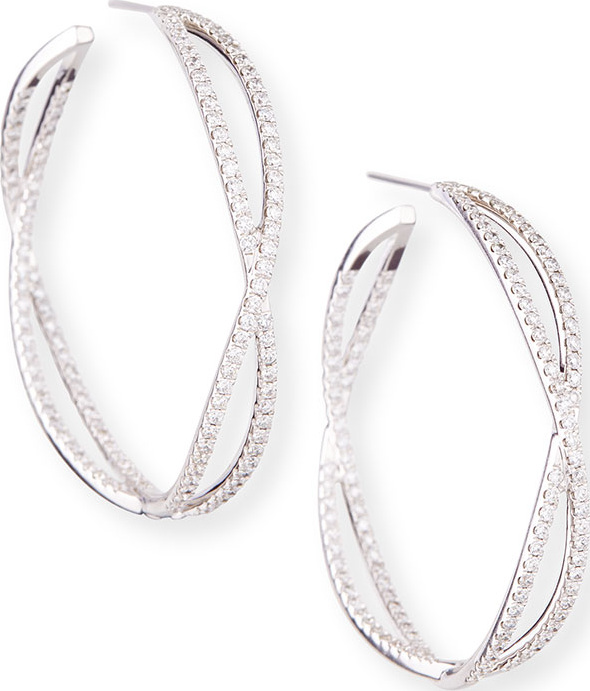 Bessa 18k White Gold Crisscross Diamond Hoop Earrings