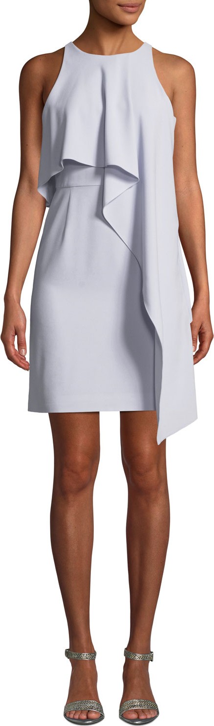 HALSTON HERITAGE Sleeveless High-Neck Dress With Draped Overlay