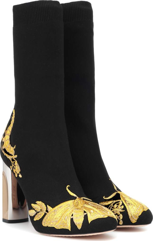 Alexander McQueen Embroidered stretch-knit ankle boots
