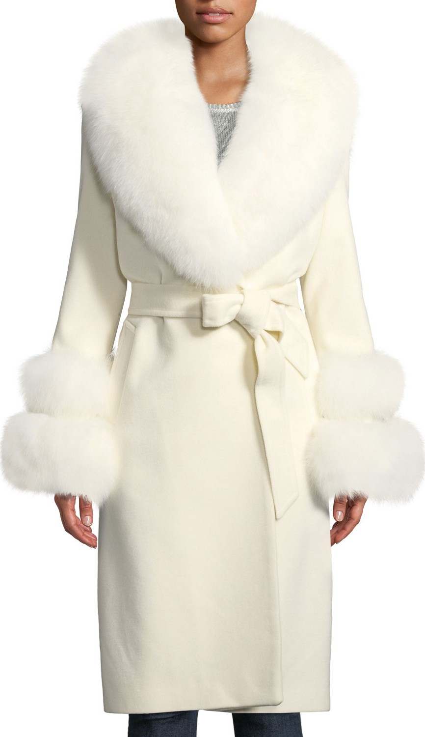 Sofia Cashmere Fur Shawl-Collar & Double-Cuff Coat