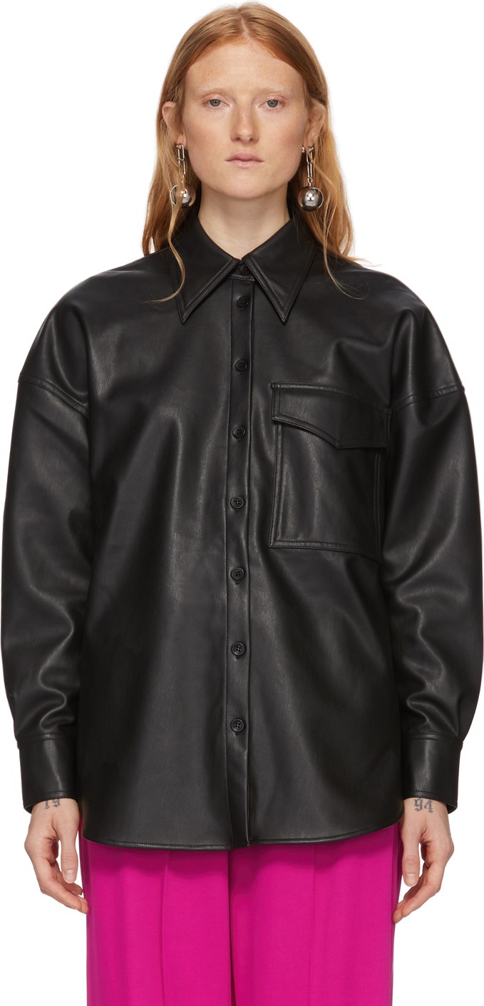 Tibi Black Faux-Leather Relaxed Utility Blouse