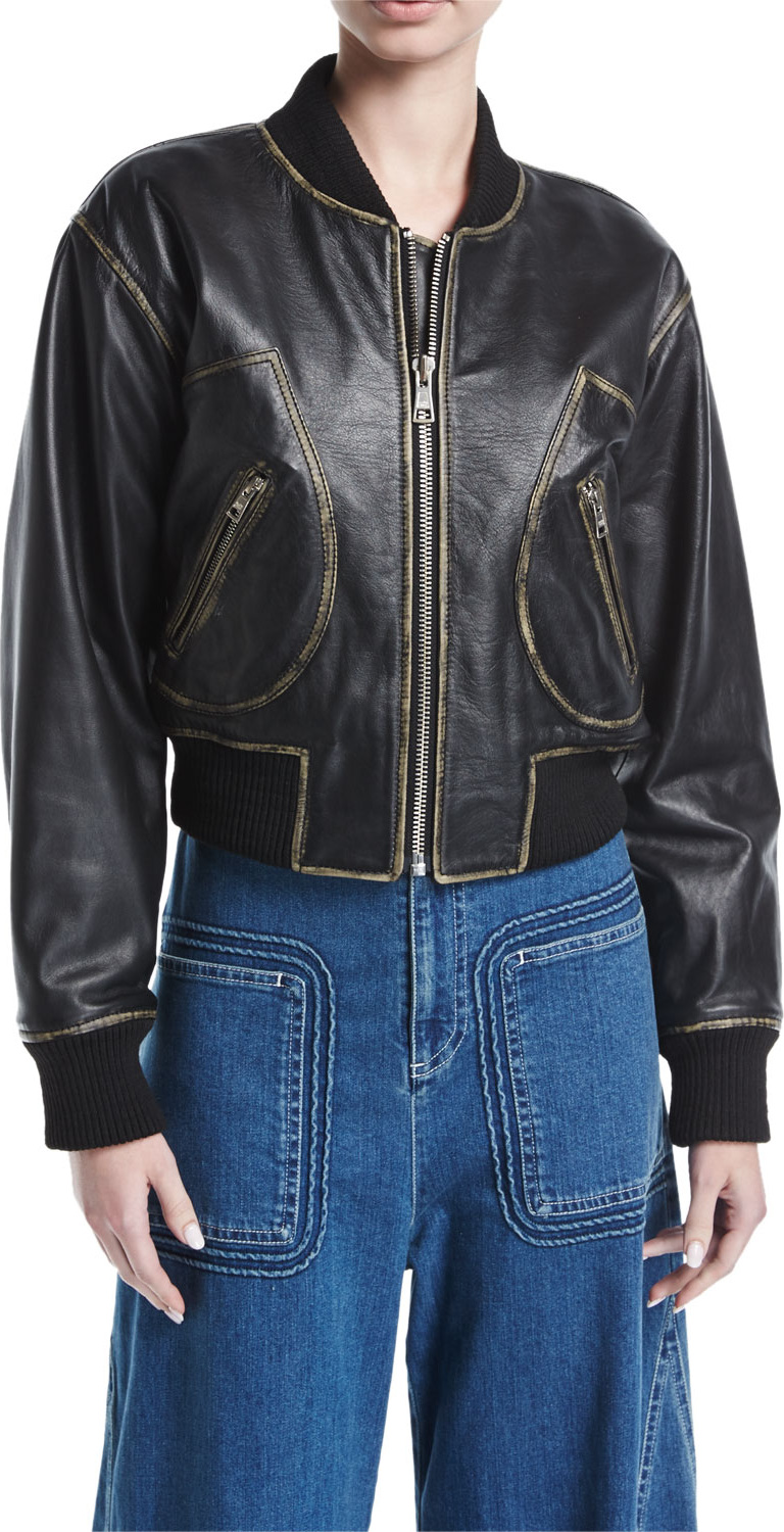 See By Chloé Zip-Front Long-Sleeve Leather Jacket