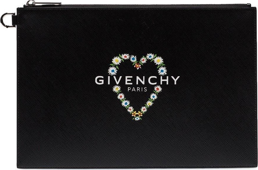 Givenchy black Daisy Heart zipper clutch