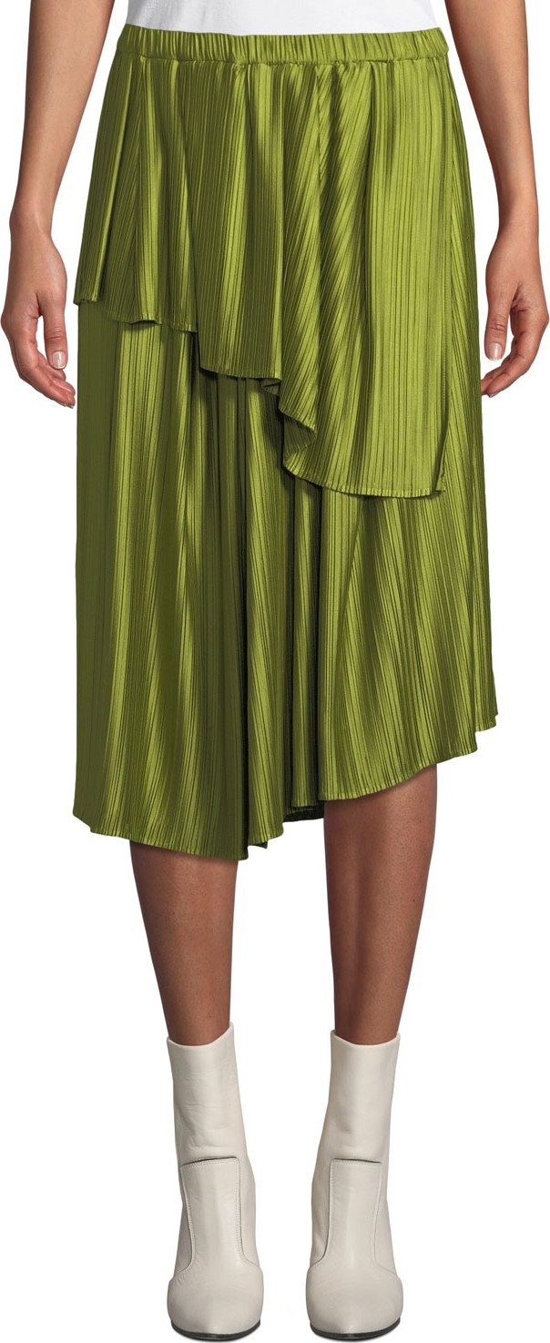 Christian Wijnants Suzu Draped Asymmetric Plisse Midi Skirt