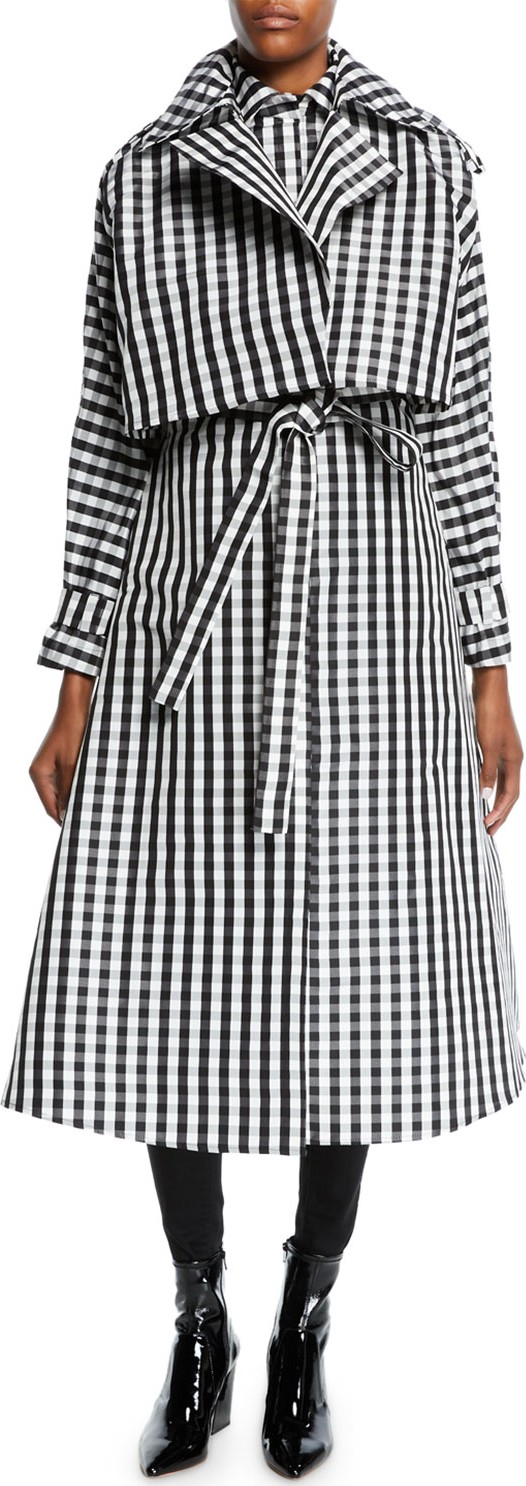 Paskal Belted Silk Gingham Long Trench Coat