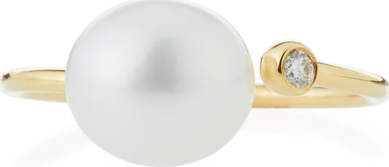 Mizuki 14K Gold Open Diamond & Pearl Ring