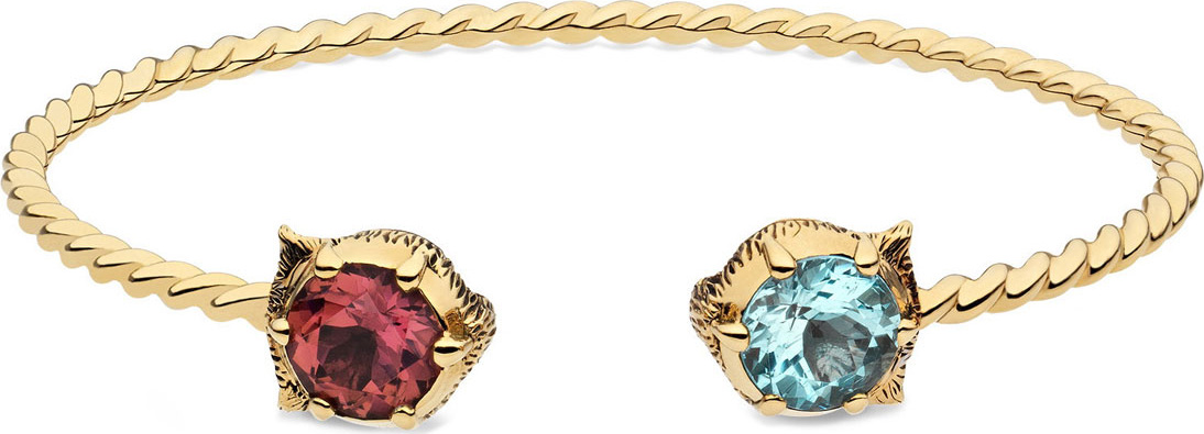 Gucci 18k Gold Le Marche des Merveilles Pink/Aqua Feline Cuff Bracelet