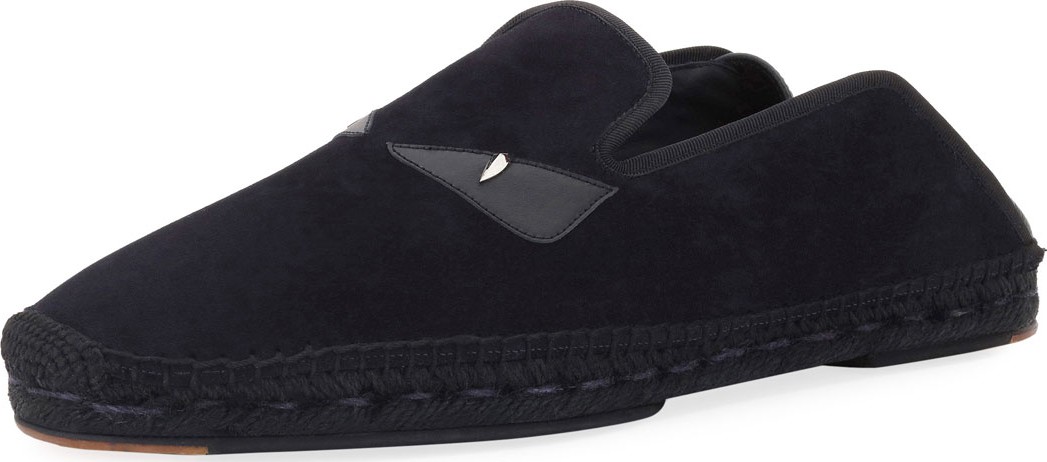 Fendi Monster Eyes Suede & Leather Espadrille, Black