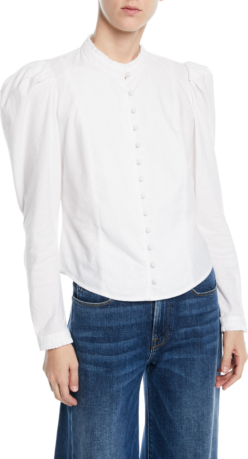 FRAME DENIM Victorian Striped Puff-Sleeve Button-Front Blouse