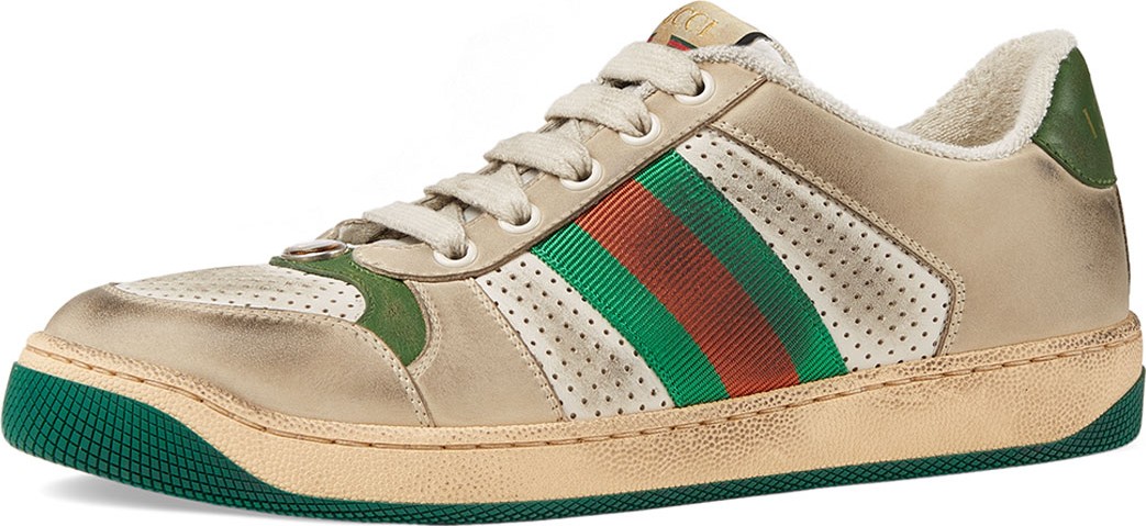 Gucci Screener Dirty Lace-Up Sneakers  White