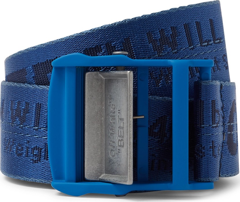 Off White 3cm Blue Industrial Logo-Jacquard Webbing Belt