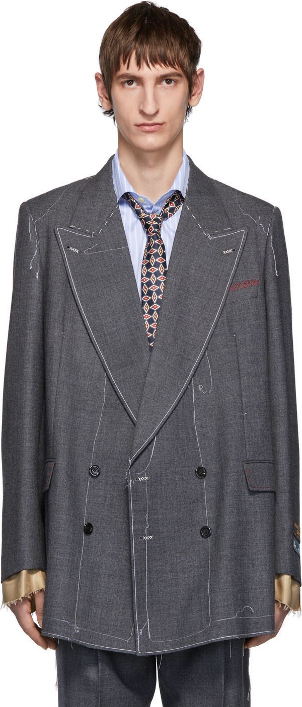 Gucci Grey Classic Sharkskin Double-Breasted Blazer