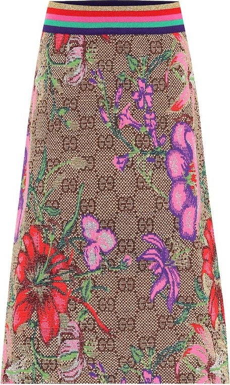 Gucci GG Flora wool-blend midi skirt