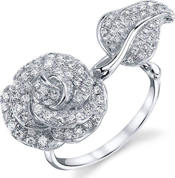 Borgioni Diamond Garden Rose Ring in 18K White Gold, Size 6.75