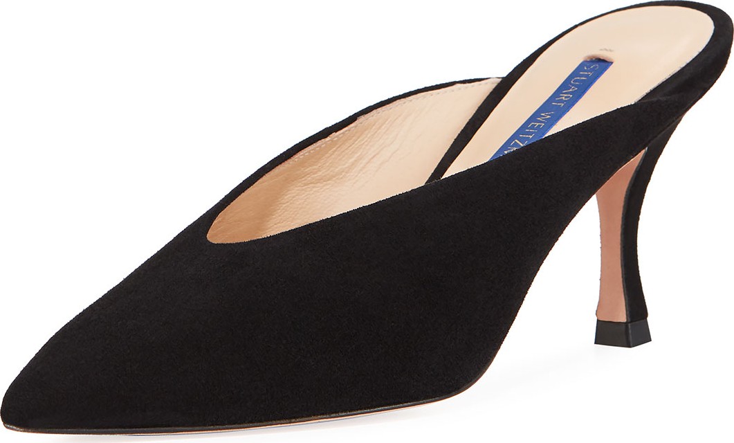 Stuart Weitzman Lulah Mid-Heel Suede Mules