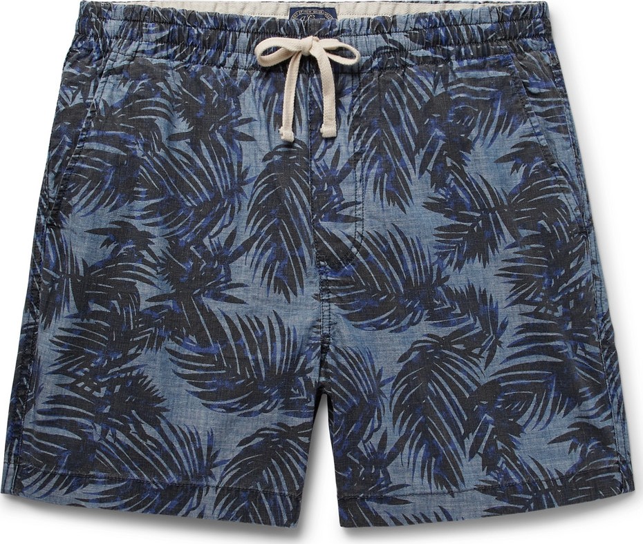 J.Crew Printed Indigo-Dyed Cotton-Chambray Drawstring Shorts