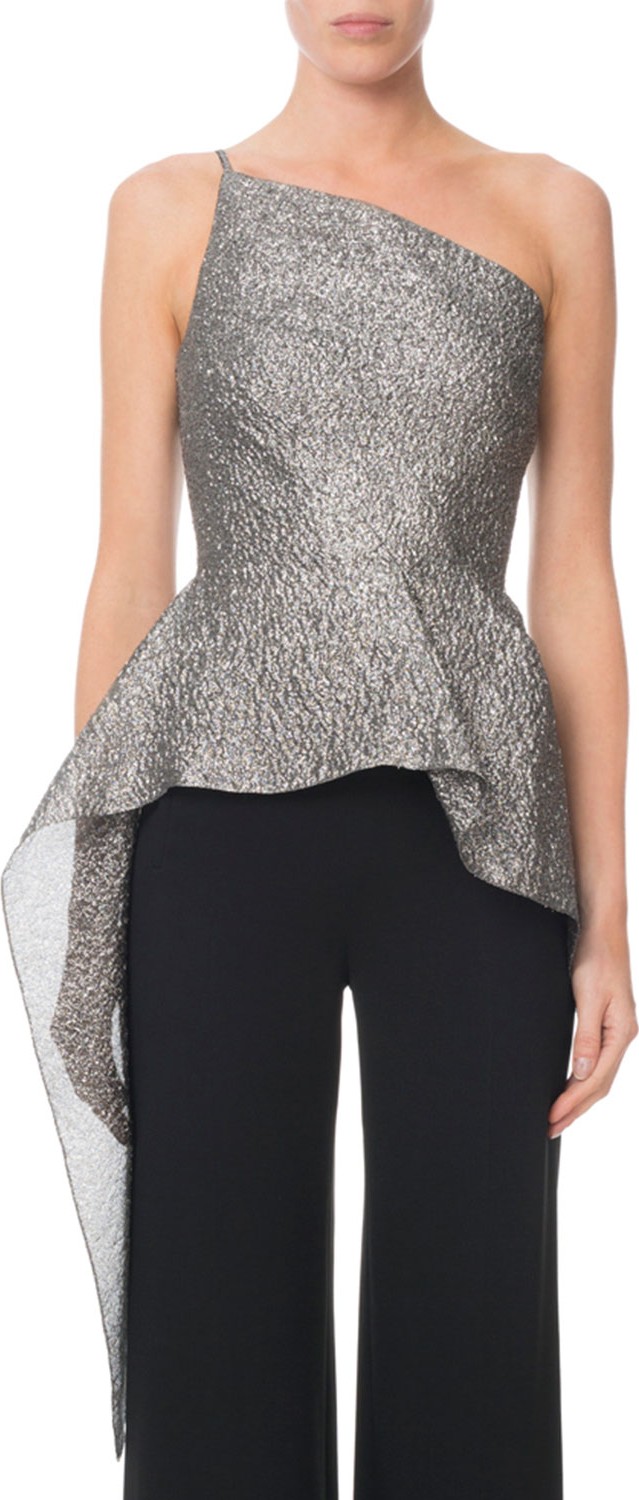 Roland Mouret Caplan One-Shoulder Shimmered Peplum Top