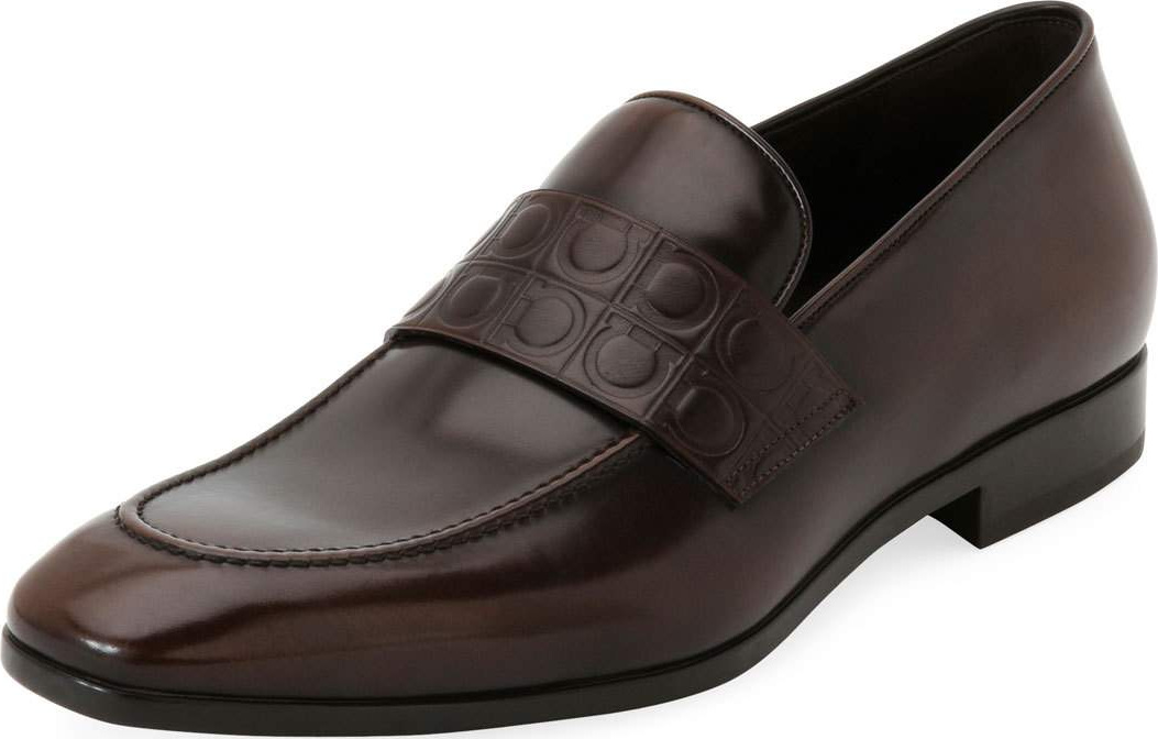 Salvatore Ferragamo Men's Leather Gancio-Stamped Loafer, Brown