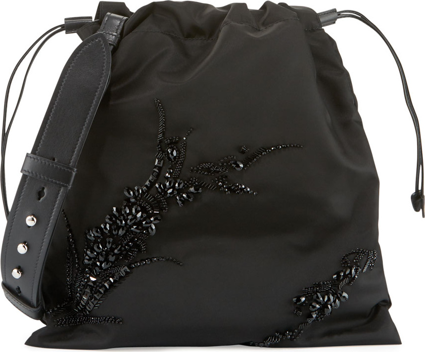 Prada Small Beaded Nylon Drawstring Pouch, Black (Nero)