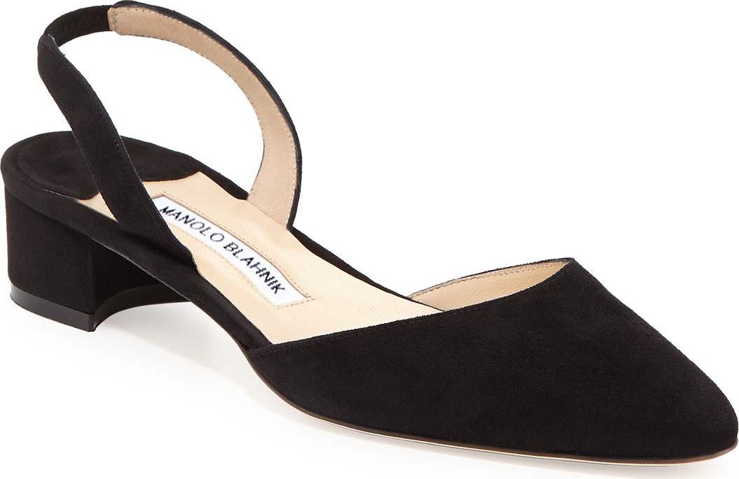Manolo Blahnik Aspro Suede Block-Heel Slingback Pump